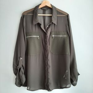 🍒 ST. BERNARD nwot Olive Green Sheer Blouse Button Down Sz 20